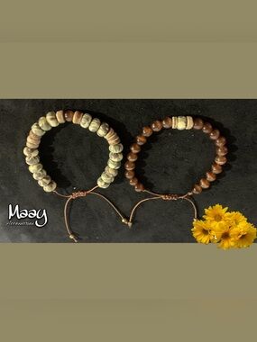Maay Accessories Brown and Cream Beaded Bracelet Duo